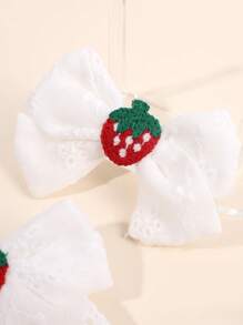 2pcs Girls Hair Bow Clips ,Cherry Decor Linen Fabric Hairpins ,Simple Hairgrips For Daily ,Hair Accessories For Kids Teens