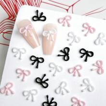 50 piezas Charms de lazos al azar de color negro, blanco y rosa - Cuentas de resina brillante para hacer joyas, manualidades DIY y decoración de uñas