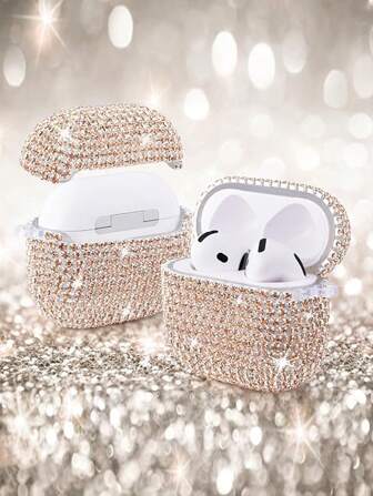 1 st glittrande stjärndubbade hörlursfodral, glänsande hårdskal PC-skyddande telefonfodral med nyckelring kompatibel med Apple 1/2/3/Pro/Pro 2, kvinnor