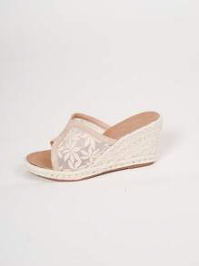 Damen Mode Blumen Slide Sandalen, leicht für Sommerschritte, stilvolle perforierte Keilpantoffeln, Komfort und Schönheit in einem, Sommer Essentiell! Blumen Keil Slides sind da - Aprikosenfarben - Übersicht 8