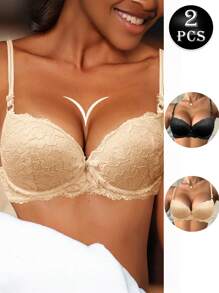 2 Stück Damen Push-Up-BH sexy Spitze Unterbügel-BHs, komfortabler atmungsaktiver Lift-up-BH geeignet für Hochzeitskleid Bustier Lingerie