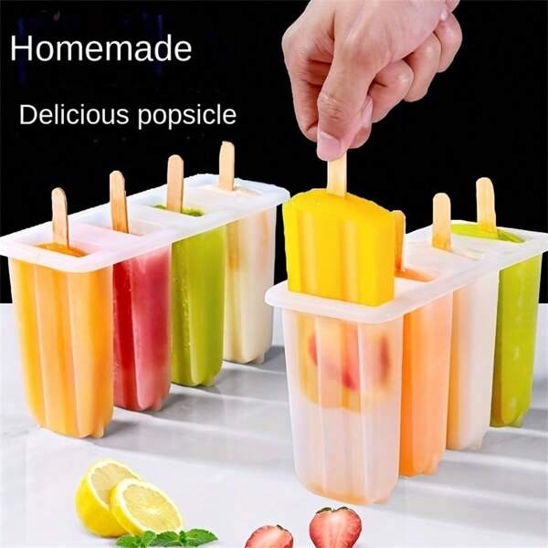 1 Set di Stampi per Ghiaccioli, 4 Celle Stampi per Gelato Fatti in Casa Fai da Te, Stampi per Ghiaccioli Creativi per Bambini, Accessori da Cucina Estivi, Forniture da Cucina, Accessori per Cucina, Articoli per la Cucina di Casa