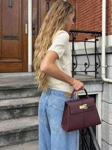 Trapezoid Bag New Design Women PU Leather Handbag, High-End Versatile Crossbody Bag, Fashionable Niche Top Handle Tote Bag, Commuter Bag, Best Mother's Day Gifts Women, Business Casual Woman Bag Perfect For Office Business And Work , Gifts For Women , Mum Gifts - Burgundy - View 3