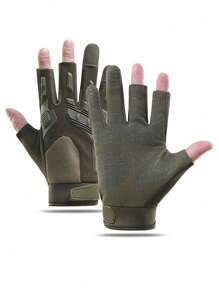 1 par de guantes tácticos de 3 dedos para hombres, guantes de deporte al aire libre antideslizantes, transpirables, de protección para escalada, resistentes al desgaste para ciclismo