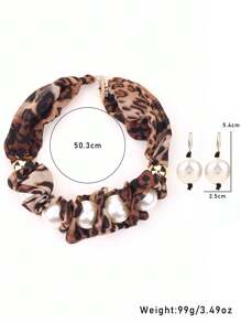 3pcs/Set Beaded Fabric Leopard Print Faux Pearl Circle Necklace & Earring Jewelry Set, Suitable For Women's Evening Party, Gathering, Vacation And Daily Wear