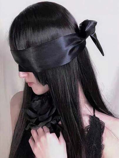 1pc Sexy Blindfold, Black Tie Band Eye Mask, Women Party Sensual Accessory