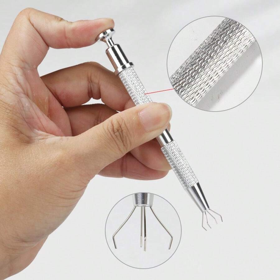 1 件/2 件铝合金纹理拾取镊子、IC 拆卸器、BGA 芯片 4 爪提取器、SMT 电子元件宝石钳、美甲泡沫镊子/笔 - 彩色 - 查看 1