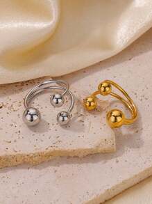 1PC Exaggerated Stainless Steel Bead Ball Rings For Women Men Open Adjustable Gold Color Stainless Steel Ring Waterproof Jewelry Gift