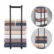 Wall-Mounted Towel Rack, Bathroom Towel Rack, Vertical Design Does Not Take Up Space, There Is A Horizontal Bar Structure Between The Two Rods To Prevent Towels From Falling. Suitable For Hotels, Residences, Apartments, Bathrooms. - Black - View 7