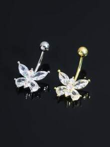 1pc Body Jewelry Navel Piercing, Fashionable Rhinestone Butterfly Navel Ring