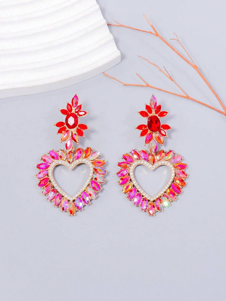 juran 1 Pair Crystal Heart Pendant Earrings, Gift For Mother