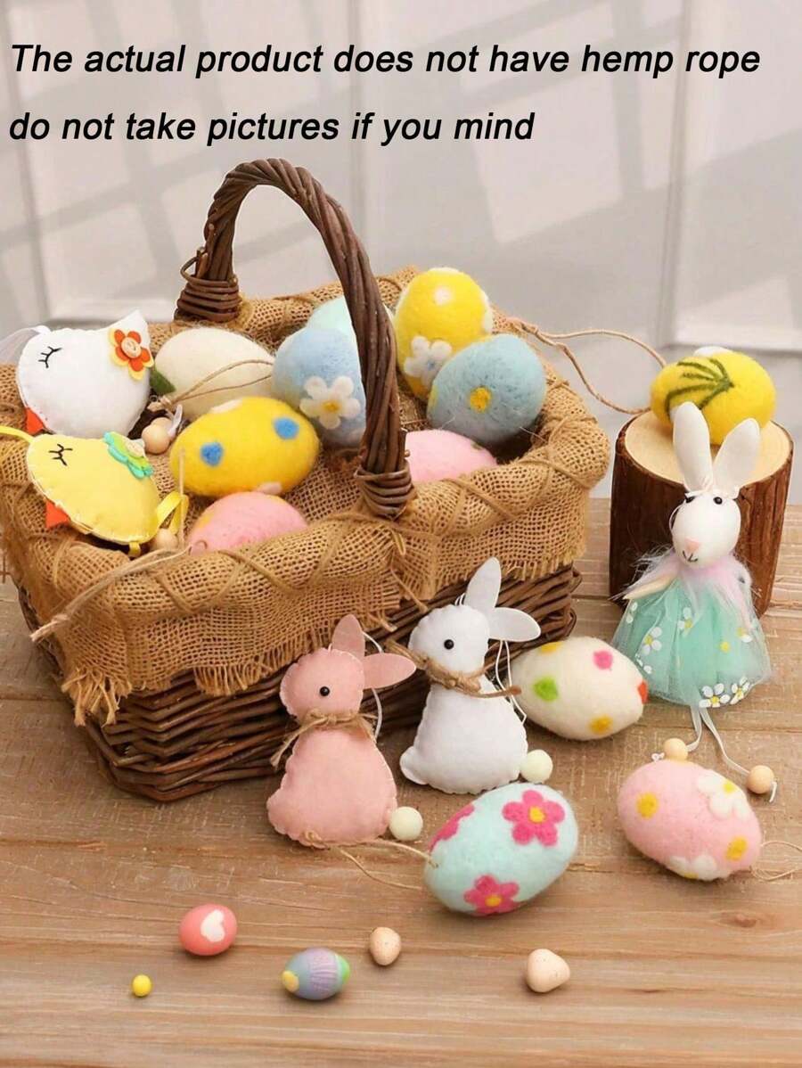 12pcs Easter Felted Eggs Bulk Basket Decor Kit Easter Needle Wool Felted Egg Pastel Decorative Hanging Ornament For Easter Party Decoration Gift Basket Stuffers Fillers Classroom Prize Supplies Surprise Party Favor Easter Tree Decor - Multicolor - View 1