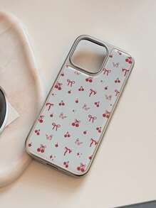 1 szt. galwanizowane żywiczne etui na telefon z kokardą wiśniową, koreański styl, kompatybilne z 'em, kompatybilne z serią 16/15/14/13, minimalistyczny design