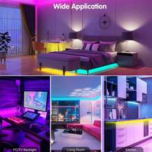 Fita de Luz Inteligente com LED RGB com Aplicativo Móvel e Controle Remoto de 24 Teclas, Iluminação com Sincronização de Música, Adequada para Casa, Quarto, Criação de Atmosfera, Festa e Decoração de Feriados