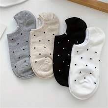 4 Pairs Chic Polka Dot Print Low-Cut Invisible Boat Socks - Soft, Breathable, Casual, Simple, And Comfortable Women's Stockings & Hosiery For Daily Wear - Multicolor - View 3
