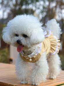 Dog Princess Dress, Summer Lightweight Clothes, Thin Tank Dress For Teddy, Pomeranian, Small/Medium Dogs, Pet Clothing, Spring/Summer - Champagne - View 4