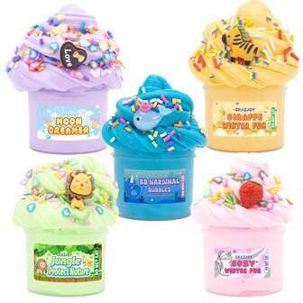 1 件/5 件黄油蓬松史莱姆套装，带狮子鲸鱼饰物，DIY 不粘弹性香味油灰，适合儿童制作理想的工艺品感官玩具派对礼物、儿童奖品