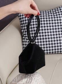 Mini Velvet Rhinestone Handbag Clutch, Unique Shape Cute Makeup Bag Coin Purse Stylish Small Bag - Black - View 5