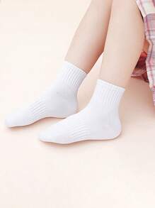 5 Pairs Classic All White Children's Sports Ankle Socks, Moisture Wicking School Uniform Socks