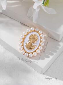1pc Alloy Pearl Inlaid Lady Head Brooch, Minimalist European French Royal Style Unique Clothes Accessory Lapel Pin - Multicolor - View 15