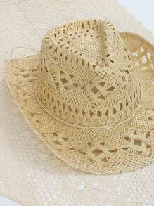 1pc Men's Summer New Hollow-Out Solid Color Straw Hat, Breathable Sun Hat, Outdoor Vacation Hat, Personalized Casual Style Woven Hat, Suitable For Spring & Summer Outdoor, Vacation, Travel