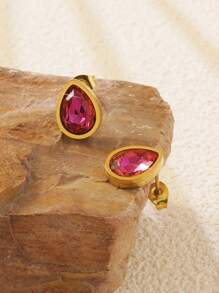 1 par de brincos de pino em forma de gota d'água com strass de vidro colorido incrustado em cores doces de aço inoxidável, adequados para uso diário feminino ou como presente de dia das mães