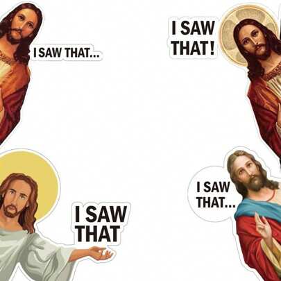 40 张我看见耶稣贴纸，搞笑耶稣贴纸，可粘贴汽车卡车车窗笔记本电脑滑板水瓶吉他、汽车配件、圣经、万圣节、圣诞节搞笑贴纸、家居装饰（3 英寸）