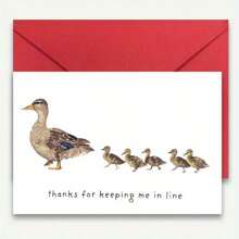 1pc Humorous Mother's Day Watercolor Duck Card With Envelope – "Thanks For Keeping Me In Line" – Adorable Duck Family Design, Perfect Thank You Gift For Mom From Son Or Daughter, Ideal For Mother's Day, Birthdays, Or Greetings - Multicolor - View 1