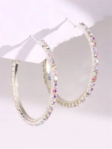 1 Pair Silver Rhinestone Earrings, Suitable For Daily Wear