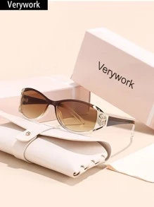 Verywork 1 件复古优雅的 Ins 风格品牌设计女士时尚眼镜，适合驾驶、购物、钓鱼、露营、夏季度假服装、夏季时尚配饰、海滩度假、户外、旅行太阳镜、寺庙装饰、街头 Y2k 风格超大包裹式镜框，适合音乐节、学院风、返校