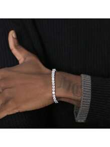 1 pieza Pulsera con cadena de bolas tipo pelota de tenis incrustada con circonita cúbica, joyería de estilo hip hop, unisex, adecuada para fiestas diarias