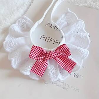 1pc Cute Cat Collar, Pet Scarf Bib, Dog Bibs, Pet Accessories, Princess Style Plaid Bow Tie Scarf