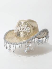 1 قبعة نسائية جديدة مرصعة بالترتر، قبعة عروس مزينة بشعارعروس وحلية نجمية وشماغ، قبعة بحرية غربية، مناسبة للأداء المسرحي، حفلة عيد الميلاد، الزي الأنيق، موضوع قبعة الكاوبوي، مهرجان الموسيقى، المناسبات والأعياد، متعددة الاستخدامات وأنيقة