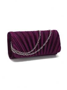 Glitter Women Clutch Purple Color Fashion Lady Evening Bags Party Wedding Chain Shoulder Envelope Design Shoulder Box Purse With Elegant Rhinestones Necklace Earrings Jewelry Set For Wedding Bridal