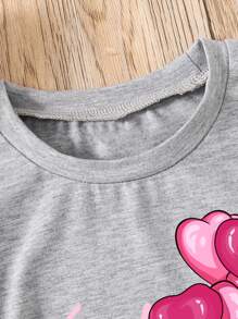 Tween Girl Cartoon Print Short Sleeve Top And Shorts Set