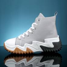 Nexsus Plus Nexsus Ladies Women Lace Up Chunky Sole High Top Canvas Trainers Size UK True To Size Wide And Standard Fitting UK Size 3-9 - Grey - View 3