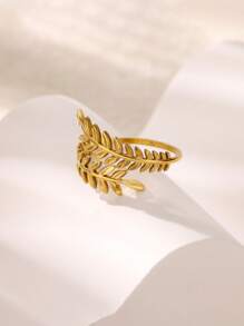 1 Pc Stainless Steel Leaf Shaped Open Ring, Suitable For Daily Wear