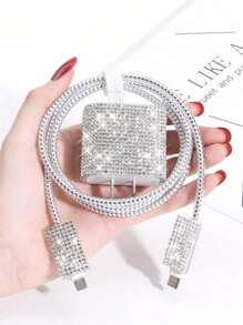 5pcs/Set Rhinestone Decor Charger Cover And Data Cable Protector Set, Charging Adapter Cover Compatible With Apple 18W/20W Fast Charger, Compatible With Iphone 16/15 Series Charger Protector