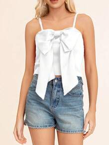 Women's Sleeveless Blouse With Red Bow - 白色 - 查看 7