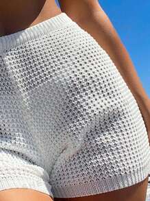 Summer Lace Tricot Beach Shorts With Elastic Waistband - Sand - View 2