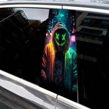 2pcs Set Of Car Pillar Stickers, Personalized Creative Car Protection Film With Colorful Skull Pattern, Waterproof And Scratch-Resistant, Suitable For All Car Models, Halloween Decoration - Multicolor - View 2