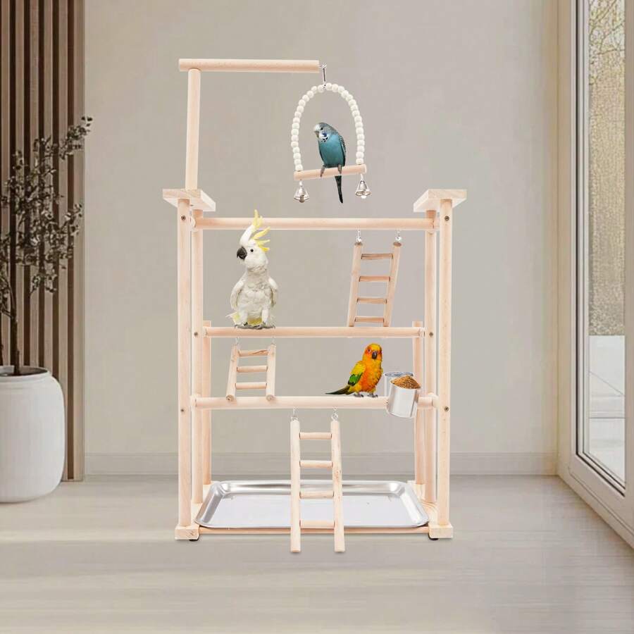 TFCFL Parrots Rack, Wood Bird Playing Stand, Pet Parrot Rack - Log Color - View 1