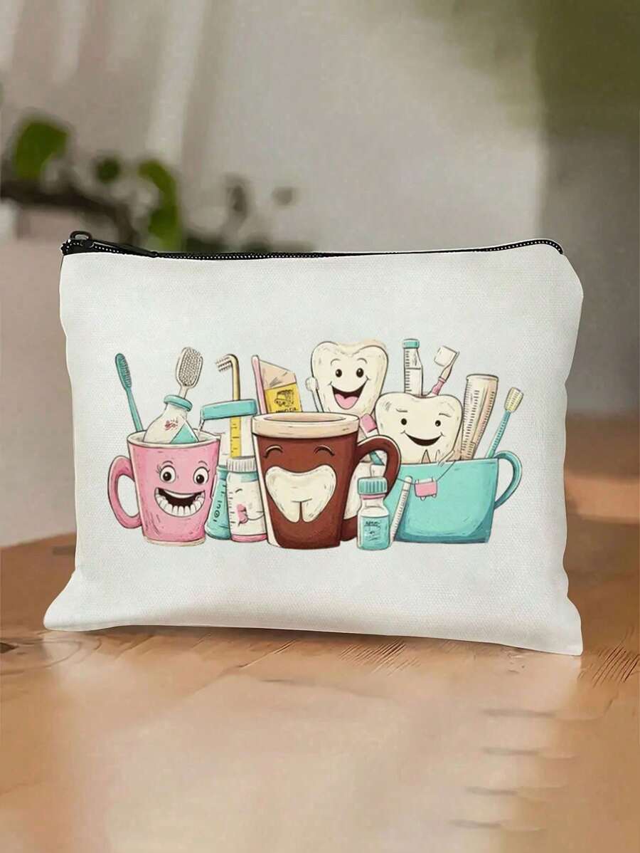 1 Stück Zahnpflege Produkte bedruckter Reißverschluss Pendler Schule Büro Datenkabel Stifteetui, Münzen und Bargeld Aufbewahrungstasche, leichte Segeltuch Kulturtasche für Reisen, Geburtstags- und Weihnachtsparty Geschenktaschen, Make-up Tasche, Reisetasche, Damentaschen, Kreuzfahrtutensilien, Badezimmer Aufbewahrung, Reiseaccessoires - Verschiedenfarbig - Übersicht 1