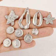 10 件各式海洋主题时尚百搭 304 不锈钢海星、章鱼、贝壳吊坠，18K 镀金/镀银，适合 DIY 珠宝制作