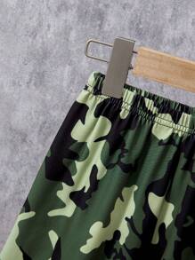 2pcs Kids Camouflage Dinosaur Print Tank Top And Shorts Set, Thin Undershirt Outerwear Top And Outdoor Sports Running Shorts, Sleeveless Vest For Boys Aged 4-12