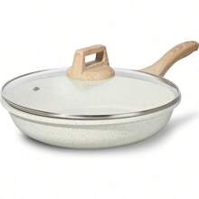 Nonstick Ceramic Frying Pans Skillets Set With Lids, Egg Omelette Kitchen Cooking Pans Compatible With All Stovetops (Gas, Electric & Induction), PTFE & PFOA Free (White)