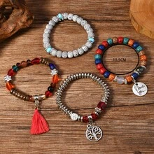 2025 New Hot-Selling Boho Bracelet, Women Jewelry With Creative Tassels, Natural Crystal Beads, Multi-Layer Beaded Fashion Accessory, Suitable For Daily Wear, Christmas, Birthday, New Year, Carnival Gifts