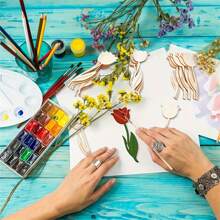 10pcs Wooden Rose Shape DIY Handicrafts - Multi-Functional Hanging Decoration For Weddings, Birthdays And Festivals Wood Carving Cutting Rose Wood Chips DIY Coloring Materials Three Sets A Set For Valentine's Day Mother Acrylic Paint Set Gypsum Kite 6 Color One-Piece Paint DIY Painting Graffiti Acrylic Paint
