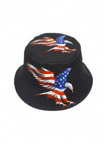 1 pièce Chapeau seau nouvellement conçu avec motif d'élément américain, unisexe. Protection respirante contre le soleil, convenant pour le port décontracté au printemps et en été. Motif d'aigle, polyvalent et , idéal pour le Jour de l'indépendance.