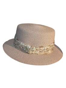 1pc Women's Solid Color Straw Flat Top Hat, New Spring/Summer Fashion, High Quality Elegant Elegant, Versatile, Atmosphere Reducing, Suitable For Traveling, Vacation, Gathering, Beach, Afternoon Tea, Party Use - Multicolor - View 12